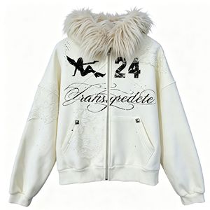 Heavyweight Streetwear Graphic Printed <b>Hooded</b> Jacket Cut & Sew Custom ODM OEM Men Faux Fur Hood <b>Zip</b>-Up Hoodie - Product Image 1