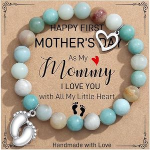Bracelet perlé tendance en pierre de lune porte-bonheur et jaspes zèbre rose avec carte, bijoux faits main pour femme, idéal pour un anniversaire - Product Image 5