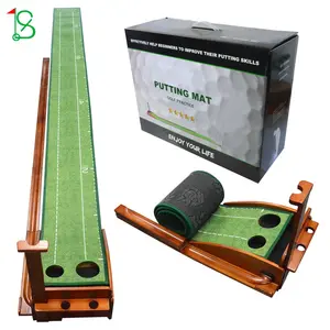 High Quality Wood Indoor Golf Putter Trainer Practice Set Mini Golf Putting Trainer Mat with Ball Return