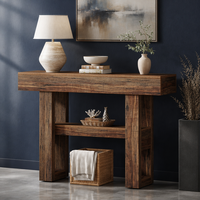 Table console en bois style farmhouse de 41,34 pouces, table étroite à 2 niveaux pour salon, entrée, avec étagères de rangement