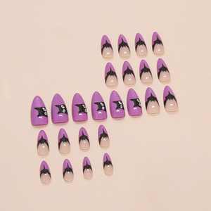 Ensemble d'ongles français simples <span class=keywords><strong>Halloween</strong></span> <span class=keywords><strong>manucure</strong></span> chauve-souris violette avec ongles portables détachables <span class=keywords><strong>pour</strong></span> étrangers - Product Image 3