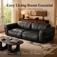 Schwarzes Getuftetes 3-Sitzer Lounge-Sofa mit Tiefen Plüschkissen und Breiten Armlehnen für Wohnzimmer Hotel Apartment Schlafzimmer