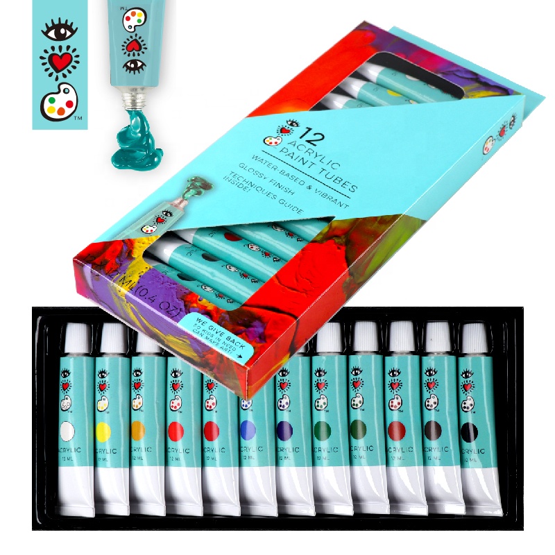 Фотографическая акриловая краска для фотостудии с алюминиевой трубкой 12 видов цветов 12ml