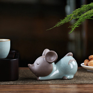 Ornement de souris en céramique mignon, décoration de bureau, figurine de thé, style minimaliste moderne, cadeau pour la maison - Product Image 2