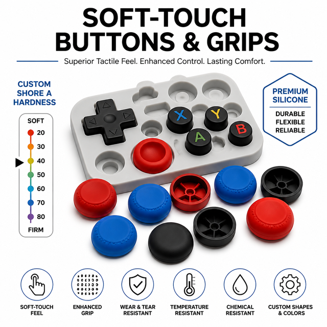 Custom Silicone Molding Game Controller Buttons Soft Touch Silicone Rubber Grips Shore Hardness OEM ODM Custom Mold Service
