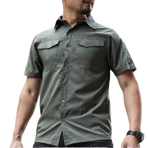 Chemise tactique vintage à manches courtes en twill de polyester pour homme, finition délavée, activités de plein air, randonnée, voyage, trekking - Product Image 4