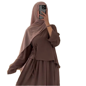 Abaya Modeste pour Femme, Robe Longue à Manches Longues, Couleur Unie, Ourlet Plissé, Polyester Léger, Style Moyen-Orient, Usage Quotidien - Product Image 1