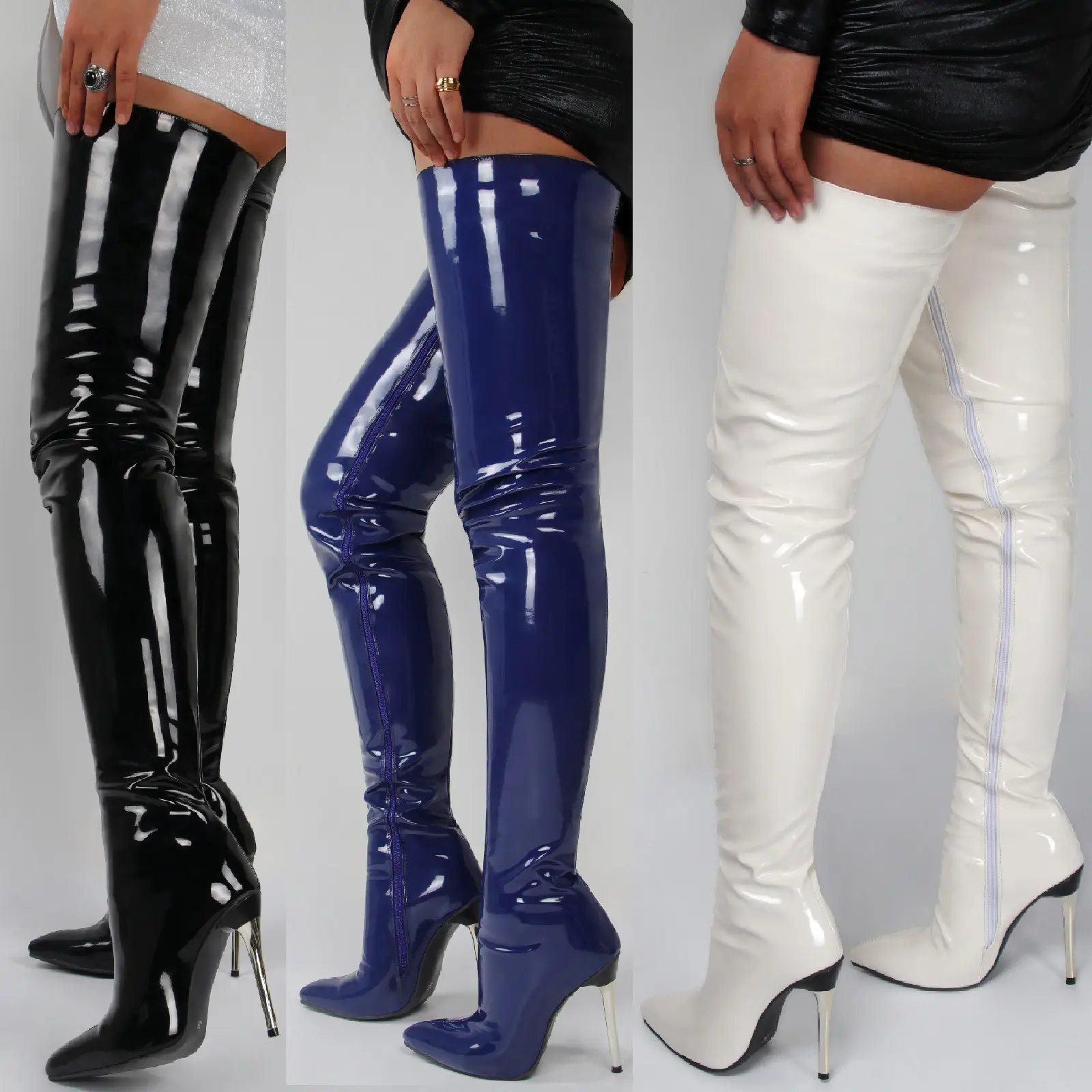 x20802 women shiny PU leather Over the Knee long boots plus size Knee high boot with zipper shiny winter high heel boots