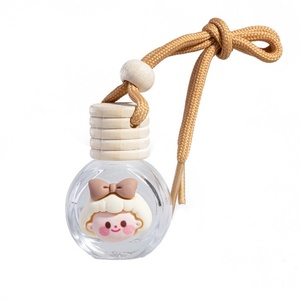 Bouteille de parfum pour voiture suspendue, mini désodorisant pour voiture de 10 ml, bouteille de parfum en verre sphérique transparente avec corde et bouchon en bois - Product Image 6