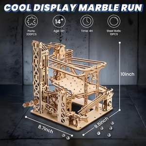 木製メカニカルマーブルランモデルキット、大人向けローラーコースター組み立てセット付き - 3Dブライアンティーザーデスクトイ - Product Image 3