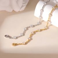 Bracelet délicat en cristal rond avec chaîne or et argent, breloque en pierre étincelante, en acier inoxydable plaqué or 18 carats sous vide, cadeau quotidien pour femme