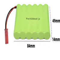 전기 자동차 및 가전 제품 조명 전동 공구 용 AA 2600mAh 7.2V Ni-MH 충전식 배터리 팩 사용자 정의