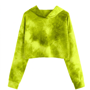Sudadera con Capucha Corta Tie Dye para Mujer, Marca Privada, Personalizada, OEM, ODM, Manga Larga, Informal, Primavera, Tejida, de Algodón - Product Image 1
