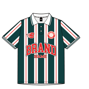 Chemises polo rayées vert et blanc de qualité supérieure, maillots de football personnalisés, maillots de football pour hommes respirants et anti-transpiration - Product Image 2