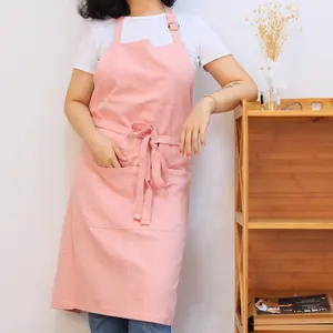 CHANGRONG Custom Pink Women Cooking Household Linen Apron