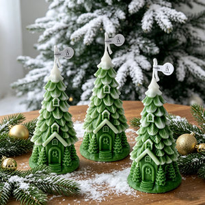 Christmas Tree Shaped Soy Wax <b>Candle</b> Snow Cottage Handmade Green White Fresh Scent Natural Holiday Winter Table Centerpiece <b>Gift</b> - Product Image 3