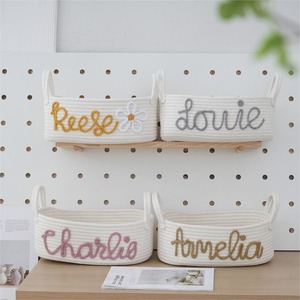 Cesta de almacenamiento de cuerda de algodón personalizable, <span class=keywords><strong>nombre</strong></span> personalizado perfecto, regalo para bebé, organizador de juguetes y pañales para recién nacidos - Product Image 5
