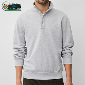 Sudadera Casual para Hombre, Cuello Alto con Botones, Algodón Terry, Manga Larga, Suave, Cálida y Cómoda para Uso Diario - Product Image 1