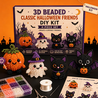 Kit de perles 3D DIY Halloween Magic Lab 4 pièces : Figurines Sorcière, Chaudron, Slime, Corbeau – Ensemble de perles artisanales pour décoration de fêtes et cadeau fait main