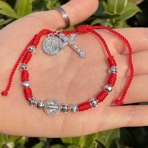 Pulsera del Rosario Pulsera católica Cuentas de rosas Pulsera de nudos rojos Mujeres Hombres crucifijo MEDALLA DE <span class=keywords><strong>San</strong></span> <span class=keywords><strong>Benito</strong></span> - Product Image 5