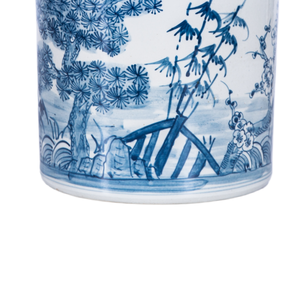 Pot à pinceaux en porcelaine bleue et blanche peint à la main avec motif de pin, bambou et prune, décoration chinoise pour bureau, salon - Product Image 4