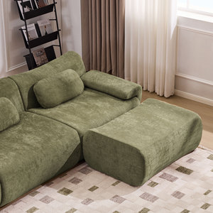 Modern Three Seat Vacuum Pack Carton L Shape Boneless Settee Large Sectional Sofa with Footrest Cozy Chenille Fabric <b>Cloud</b> Couch - Product Image 3