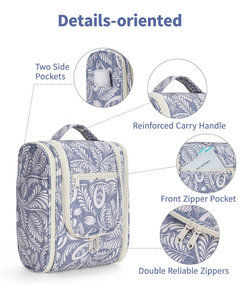 Bolsa <span class=keywords><strong>de</strong></span> Aseo Colgante Azul <span class=keywords><strong>con</strong></span> Diseño <span class=keywords><strong>de</strong></span> Hojas para Viaje, para Mujeres y Hombres, Bolsa <span class=keywords><strong>de</strong></span> <span class=keywords><strong>Maquillaje</strong></span>, Organizador para Baño y Ducha - Product Image 4