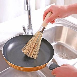 Bamboo Pot Scrubber Natural Long Handle <b>Round</b> Kitchen Cleaning Tool Dishwashing <b>Brush</b> - Product Image 4