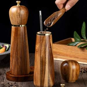 Juego <span class=keywords><strong>de</strong></span> Molinillos Manuales <span class=keywords><strong>de</strong></span> Sal y Pimienta <span class=keywords><strong>de</strong></span> Madera <span class=keywords><strong>de</strong></span> Acacia <span class=keywords><strong>de</strong></span> 8 Pulgadas, con Base, Salero <span class=keywords><strong>de</strong></span> Cocina, Botella para Sazonar con Sal Rosa Recién Molida - Product Image 3