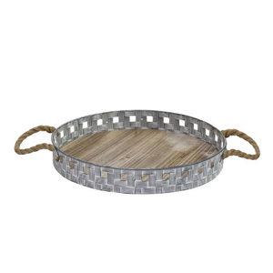 Centro de mesa clásico, bandeja de Metal, bandeja de servicio galvanizada Vintage, mango de cuerda, plato de servicio galvanizado - Product Image 1