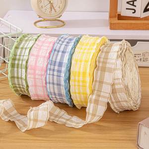Wholesale <b>Pastel</b> 4cm 50 Yards Organza Crinkled Plaid Ribbon Eco-Friendly High Tenacity for Spring Party <b>Decor</b> Gift Packaging DIY - Product Image 1