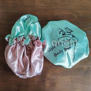 Bonnet en satin de soie réversible de haute qualité, 24 couleurs, pour adultes, femmes, filles, bonnet de nuit, impression personnalisée double face, logo - Product Image 2