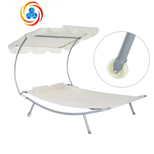 Lit de repos double moderne et confortable pour patio extérieur, élégant, avec auvent et oreillers - Product Image 5