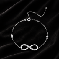 Gelang Pesona Infinity Moissanite Perak Sterling 925 Berlapis Pave Perhiasan Fashion Wanita untuk Sehari-hari Hadiah