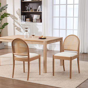 [Stock en EE. UU.] Silla de Comedor de Madera Maciza Estilo Mid-Century con Respaldo de Ratán y Asiento Tapizado en Tela Teddy para Muebles de Restaurante - Product Image 3