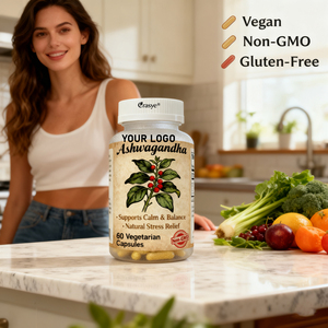 OEM/ODM tùy chỉnh Ashwagandha viên nang bột sức mạnh căng thẳng và hỗ trợ tâm trạng với bioperine-không biến đổi gen, 60 viên nang thuần chay - Product Image 2