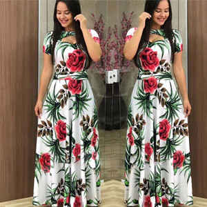 Vestido <span class=keywords><strong>Maxi</strong></span> Bohemio de <span class=keywords><strong>Playa</strong></span> para Mujer, Talla Grande, Manga Corta y Larga, Estampado Floral, Verano, Falda Completa, a la Moda, Venta al por Mayor - Product Image 4