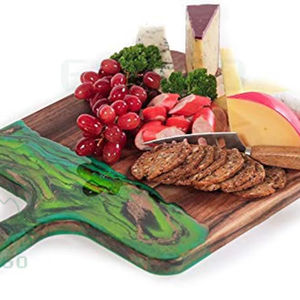 Tabla de cortar grande de madera de bambú y acacia, hecha a mano, con temática forestal, grabada con láser en resina epoxi, ecológica y duradera. - Product Image 1