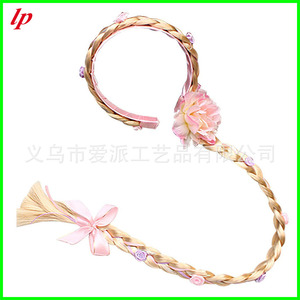 Perruque tressée Raiponce pour enfants, bandeau pour spectacle sur scène avec fleur et nœud, accessoire pour cheveux - Product Image 1