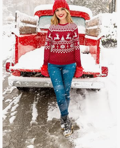 <span class=keywords><strong>Pull</strong></span> de Noël pour femme 100 % coton tricoté, motif renne et flocon de neige, manches longues, idéal pour les fêtes de fin d'année, doux et confortable - Product Image 3