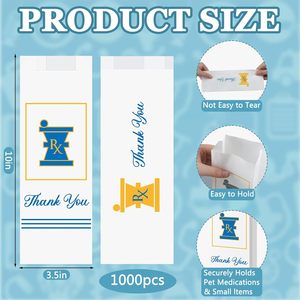 ถุงกระดาษบรรจุยาตามใบสั่งแพทย์ของโรงพยาบาล Rx แบบกำหนดเอง สีขาวคราฟท์ ก้นแบน/แบบพับได้ สำหรับยาและเวชภัณฑ์ - Product Image 2