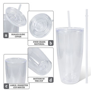 Op Maat Gemaakte Plastic Dubbele Wand 24Oz Acryl Sneeuwbol Tuimelaar Met Stro En Plug - Product Image 4