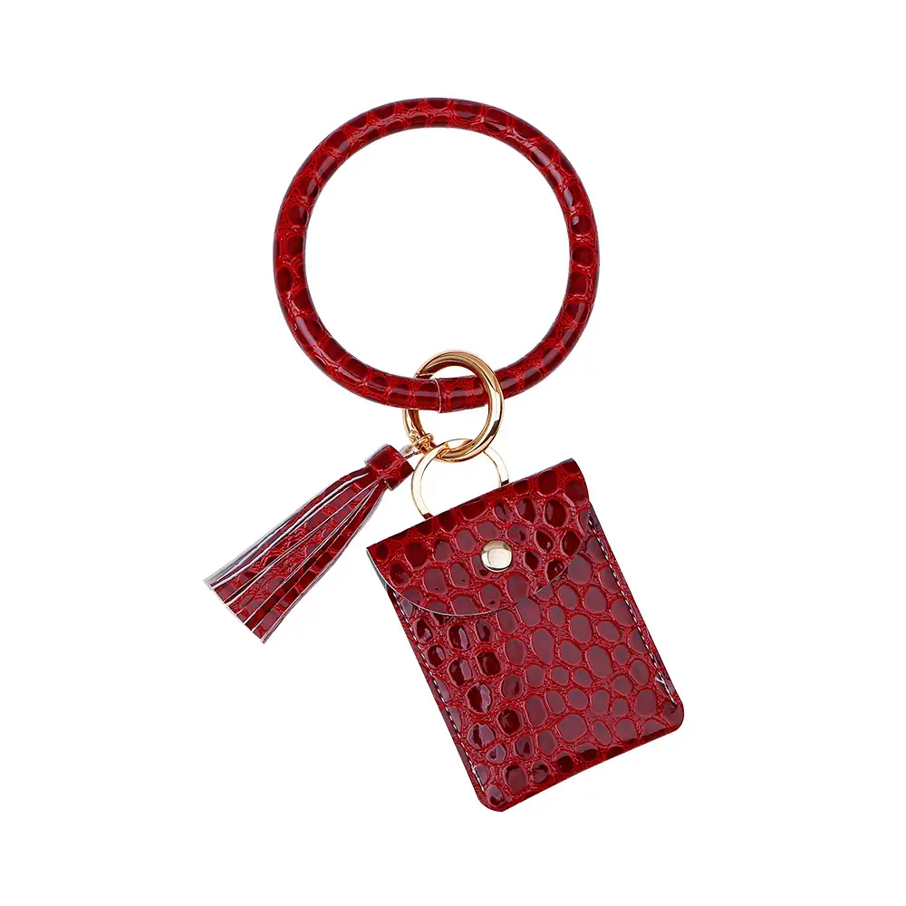 Bracelet with Wallet PU Leather Keychain Pendant Leopard Print Leather Coin Purse Card Bag Key Ring Hanging Ornament