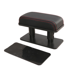 Universal Car Armrest Pad Leather Adjustable Center <b>Console</b> Elbow Rest Support Storage Box <b>Black</b> With Red Stitching - Product Image 1