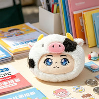 Porte-monnaie en peluche personnalisé, design mignon de vache kawaii, mini pochette zippée en peluche douce pour cadeaux promotionnels