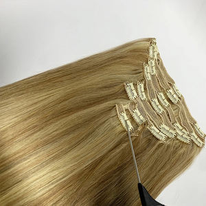 Extensions capillaires russes européennes blondes lisses à clipser P8/613, 120g/set, Super Double Drawn, 100% Cheveux Humains Vierges Remy, Sans Chute, Doux - Product Image 3