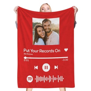 Manta de música con código <span class=keywords><strong>Spotify</strong></span> en forma de <span class=keywords><strong>corazón</strong></span> personalizada, fotos de franela polar personalizadas, técnicas de punto, regalo para <span class=keywords><strong>el</strong></span> hogar para la familia - Product Image 1