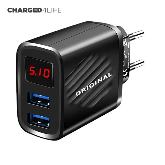 Venta al por mayor pantalla digital LED cargador universal dual USB 2 puertos cargador rápido cargador de teléfono móvil adaptador de fuente de alimentación portátil