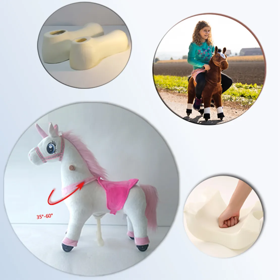 Tuyết Trắng Unicorn Rocking Horse Đồ chơi bé cho cô gái, đi xe trên đồ chơi động vật với 4 bánh xe có thể đi bộ như con ngựa thật