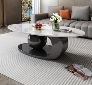 Mesa de Centro de Estilo Moderno con Base de Acero y Tapa de Piedra, Diseño Elegante y Convertible, Mueble para Sala de Estar - Product Image 3